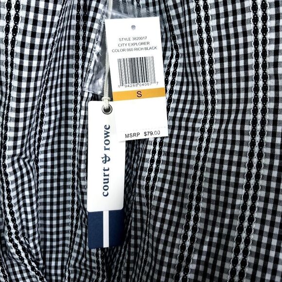 Court & Rowe Rich Black White Gingham Button Front Collared Shirt - Picture 12 of 13